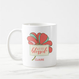 Taza De Café Muy Afortunada Floral Rosa y Acuática de los 70
