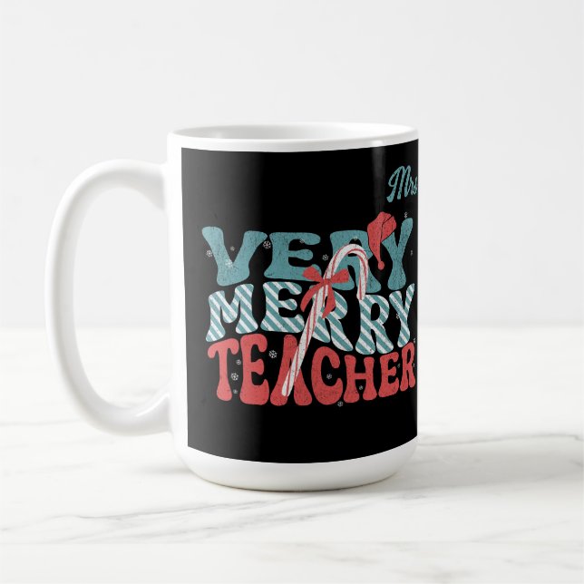 Taza De Café Muy Merry Teachers Navidades Retro (Izquierda)