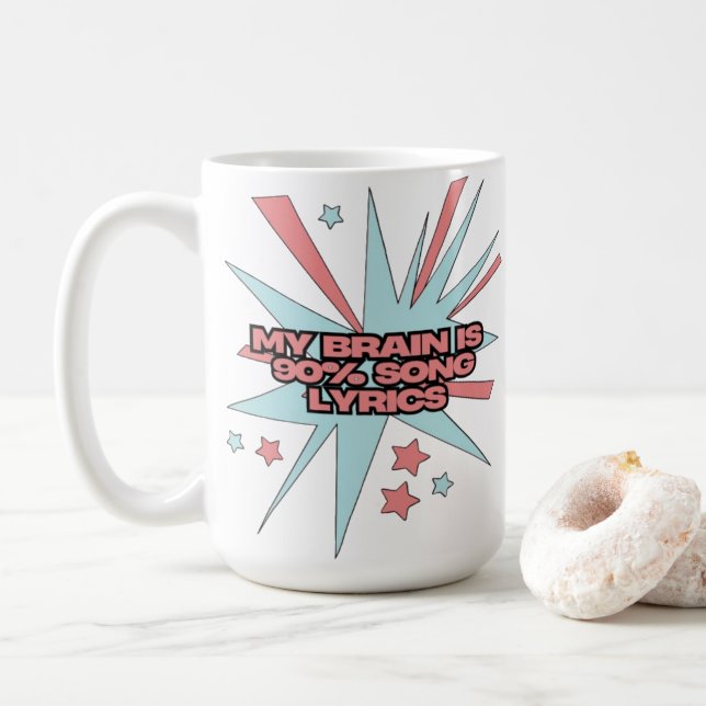 Taza De Café My Brain is 90% Song Lyrics – Funny Retro Pop Art (Con donut)