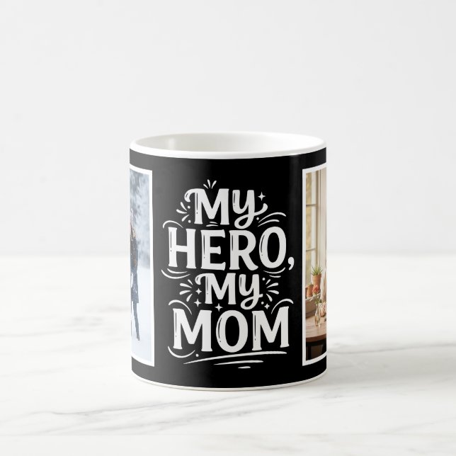 Taza De Café My Hero My Mom Bold Personalized 2 Photo Black (Centro)