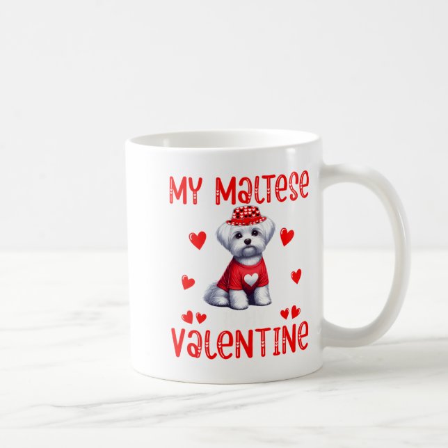 Taza De Café My Maltese Is My Valentine Hearts Costume Single O (Derecha)