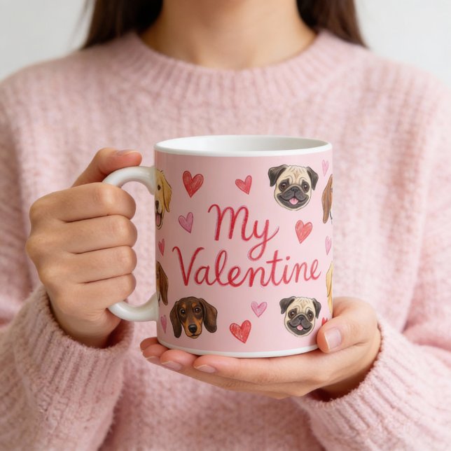 Taza De Café My Valentine Dog | Personalized Pet Photo Pink (Subido por el creador)