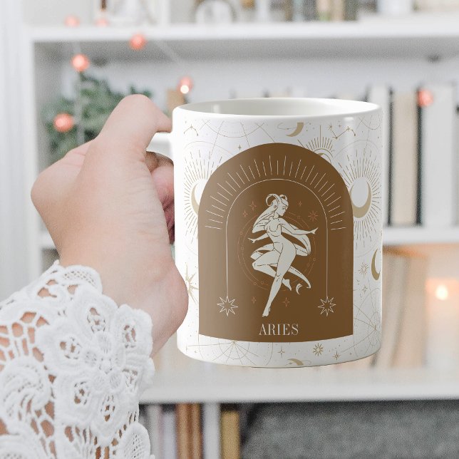 Taza De Café Mystic Aries Zodiac Stars Horoscope (Mystic Aries Zodiac Stars Horoscope Coffee Mug)