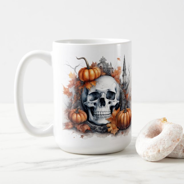 Taza De Café Mystic Halloween Gothic Skull Art Mystical (Con donut)