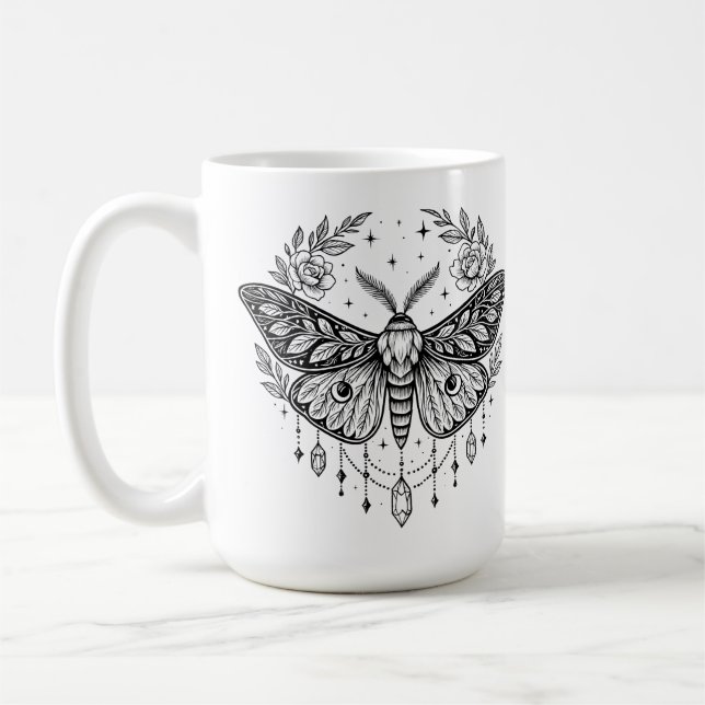 Taza De Café Mystical Gothic Moth Botanical Celestial Line Art  (Izquierda)