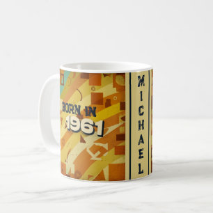 Taza De Café Nacido en 1961 Name Mug - Diseño Geométrico Retro