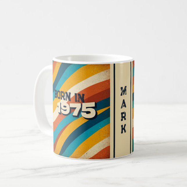 Taza De Café Nacido en 1975 Mug personalizado - Rayas Groovy de (Anverso izquierdo)