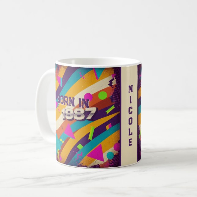 Taza De Café Nacido en 1987 Mug personalizado - Neon Geométric  (Anverso izquierdo)
