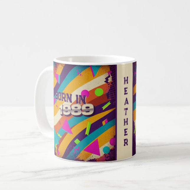 Taza De Café Nacido en 1989 Mug Personalizada - Neon Geometric  (Anverso izquierdo)