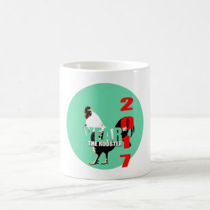 Taza De Café Nacido en 2017 Año de gallo en Green Circle Mug 2