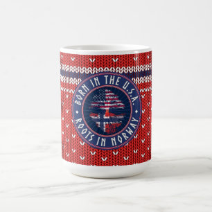 Taza De Café "Nacido en EE. UU. · Raíces en Noruega" Azul con S