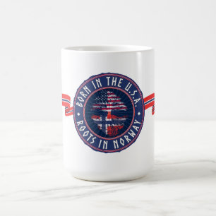 Taza De Café "Nacido en EE. UU. · Raíces en Noruega" en Azul