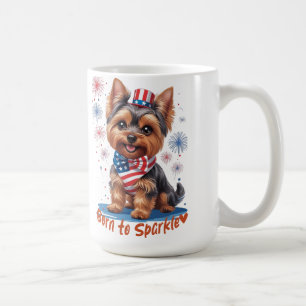 Taza De Café Nacido para Brillar – Adorable Yorkie Patriótico 4