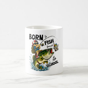 Taza De Café Nacido para ir de pesca obligado a ir a la escuela