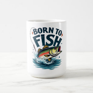 Taza De Café Nacido para Pescar – Arte de Lubina Saltando para