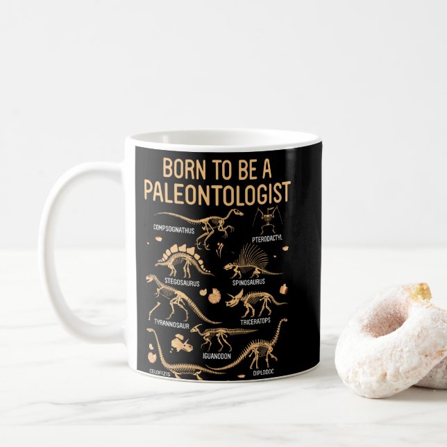 Taza De Café Nacido para ser un PALEONTOLOGISTA esqueleto dinos (Con donut)