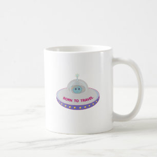 Taza De Café Nacido para viajar lindo alien y platillo volador