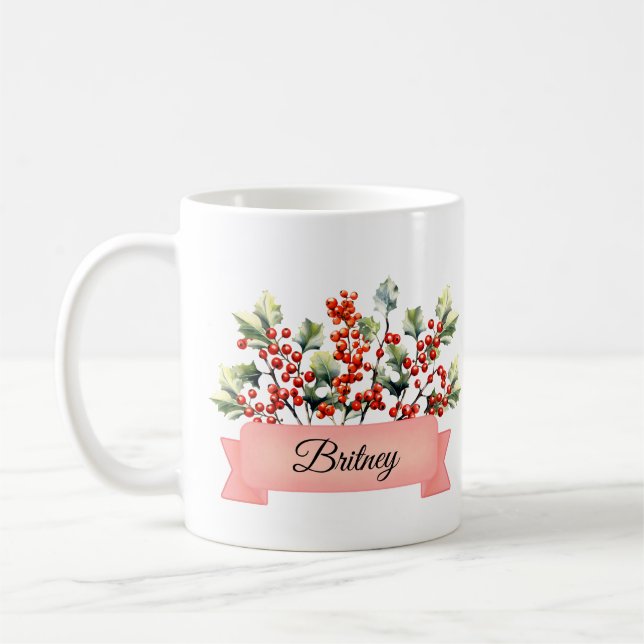 Taza De Café Nacimiento de diciembre Holly Flor personalizada (Izquierda)