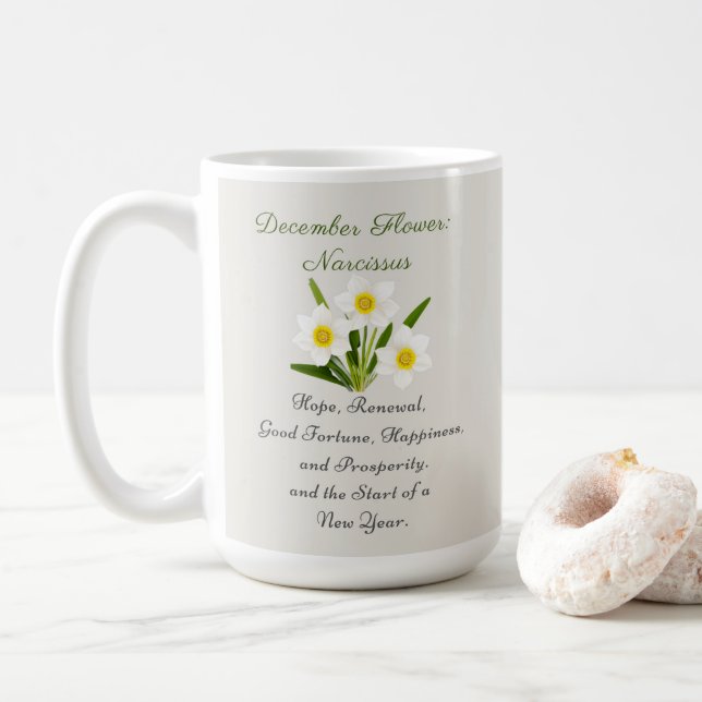 Taza De Café Nacimiento Diciembre Mes Flor Narcissus Elegante (Con donut)