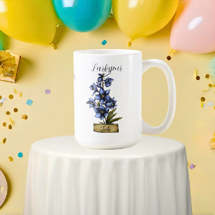 Taza De Café Nacimiento Flor JULIO Cumpleaños Larkspur