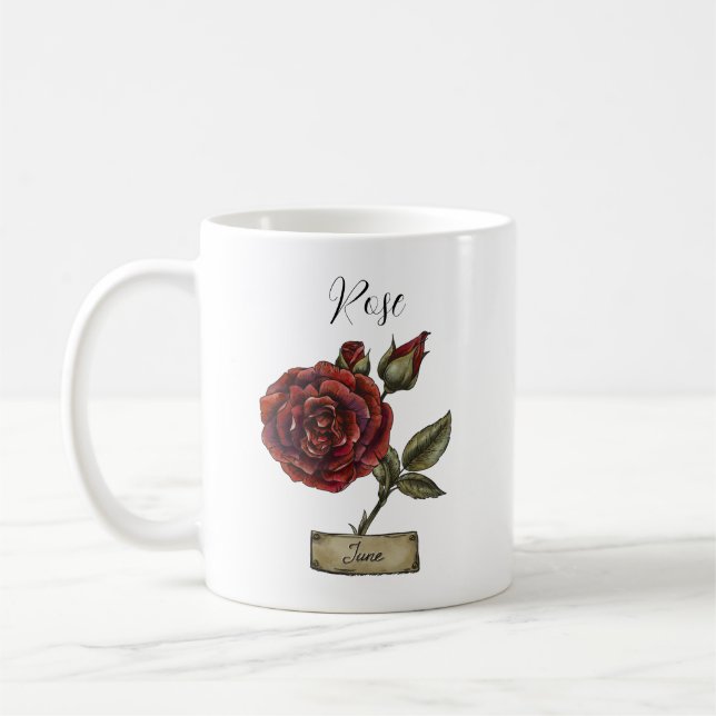 Taza De Café Nacimiento Flor JUNE Rosa de cumpleaños (Izquierda)