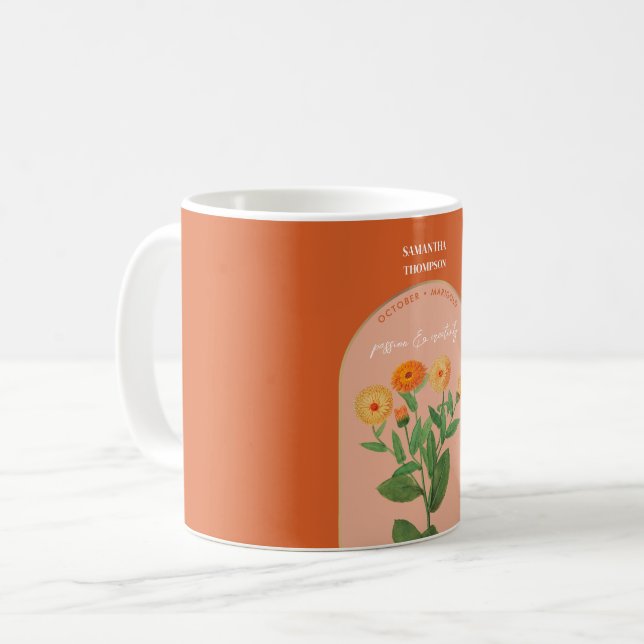 Taza De Café Nacimiento Flor Mes Octubre Cumpleaños Marigold (Anverso izquierdo)