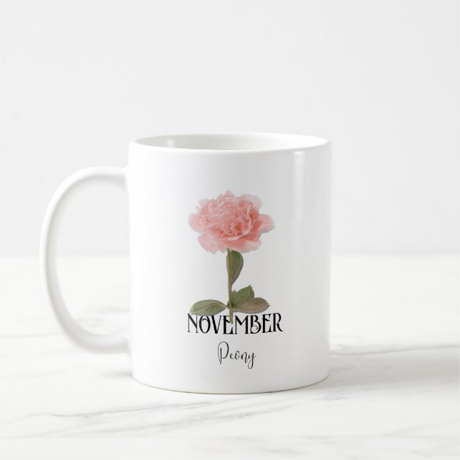 Taza De Café Nacimiento Flor NOVIEMBRE Cumpleaños Peony Pink (Izquierda)