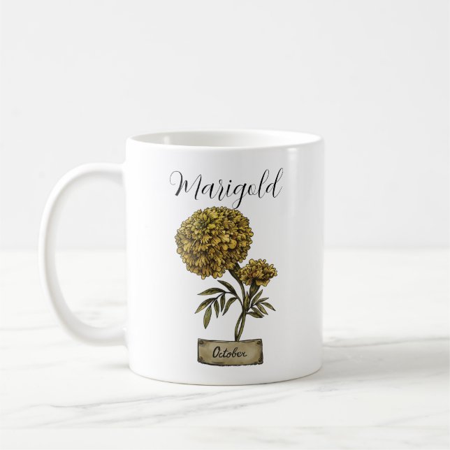 Taza De Café Nacimiento Flor OCTUBRE Cumpleaños Marigold (Izquierda)