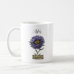 Taza De Café Nacimiento Flor SEPTIEMBRE Aster Púrpura Cumpleaño