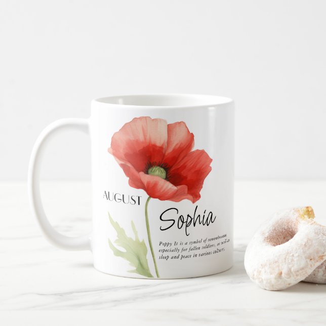 Taza De Café Nacimiento Mes de Agosto Flor Personalizada (Con donut)