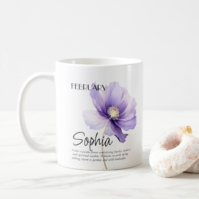 Taza De Café Nacimiento Mes Flower Personalizada (Con donut)
