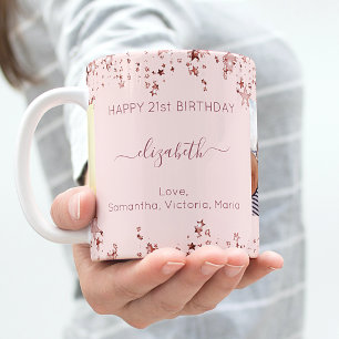 Taza De Café Nacimiento rosa de oro estrellas de foto nombres d