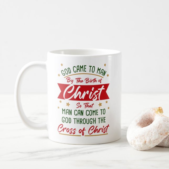 Taza De Café Nacimiento y cruz de Jesucristo Navidades Fe  (Con donut)
