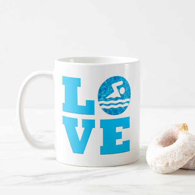 Taza De Café Nadar y amar Nadar y bucear nadador o entrenador (Con donut)