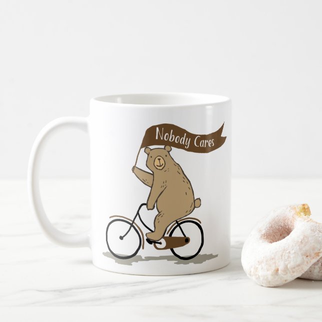 Taza De Café Nadie cuida el oso, humor divertido, animal (Con donut)