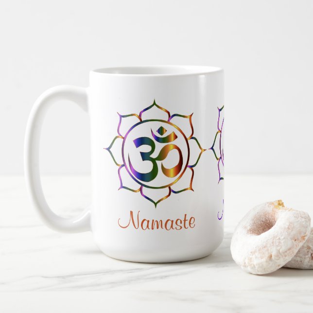 Taza De Café Namaste Aum Om & Lotus Prismatic Rainbow (Con donut)