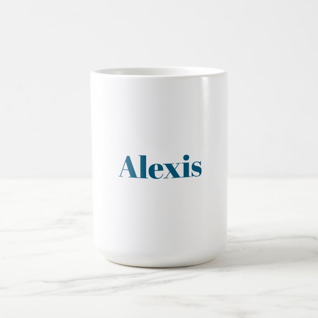 Taza De Café Name Calligraphy Script Plain Simple White Blue (Centro)