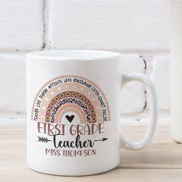 Taza De Café Name of 1st grade teacher, Cute Rainbow