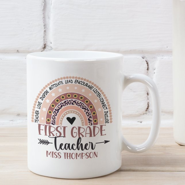 Taza De Café Name of 1st grade teacher, Cute Rainbow (Subido por el creador)