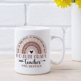 Taza De Café Name of 4Th grade teacher, Cute Rainbow
