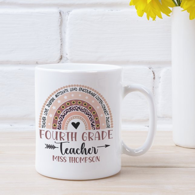 Taza De Café Name of 4Th grade teacher, Cute Rainbow (Subido por el creador)