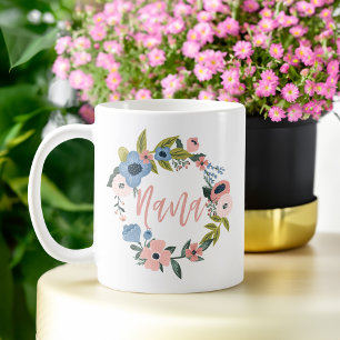 Taza De Café Nana Brush Script Floral Wreath & heart Photo