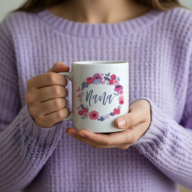 Taza De Café Nana Brussel Guión Floral Mariposa Rosa Wreath (Nana Brush Script Floral Butterfly Pink Wreath Coffee Mug)