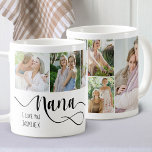 Taza De Café Nana Calligraphy I Love You 6 Foto<br><div class="desc">Un regalo para tu nana. Este fotomontaje está escrito con "nana" en caligrafía rápida y puedes personalizar con tu nombre y mensaje, como te amo. La plantilla de fotos está configurada para que añadas 6 de tus fotos favoritas que se muestran en formato de retrato cuadrado y vertical. Si tiene...</div>