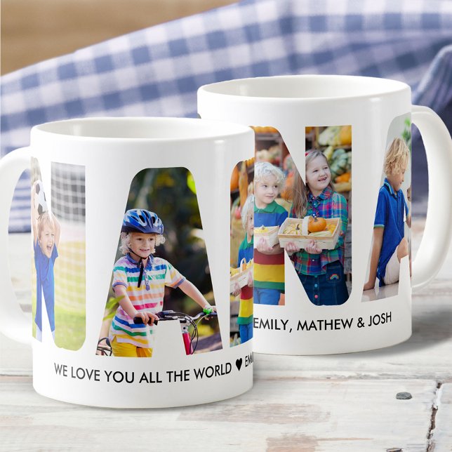 Taza De Café NANA Letra Collage de fotos Cutout Grandkids Nombr (Subido por el creador)