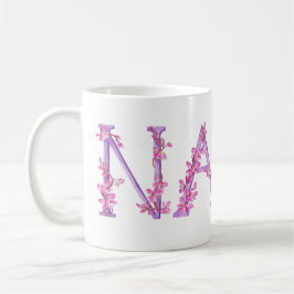 Taza De Café Nana texto orquídea pintura rosa púrpura barba