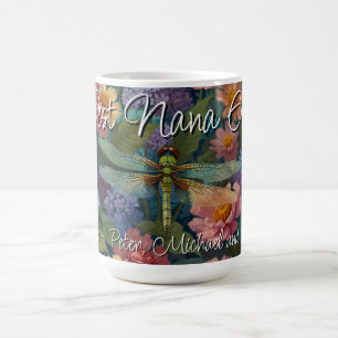 Taza De Café Nana vintage boho chic floral pastel libélula