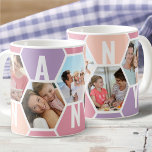 Taza De Café Nanny 5 Photo Editable 5 Letter Honeycomb<br><div class="desc">Honeycomb coffee mug, personalizado con 5 de tus fotos favoritas e impreso con un nombre de 5 letras, como NANNY. El diseño presenta un collage de fotos en un sorbete de verano de color rosa lila y melocotón. Si desea cambiar los colores, haga clic en "personalizar más adelante" y haga...</div>