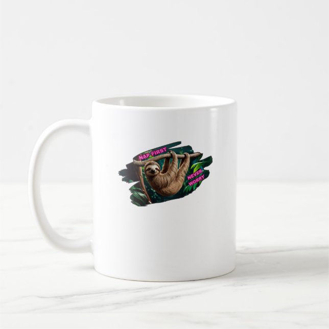 Taza De Café Nap First Never Worging Hanging Sloth (Izquierda)