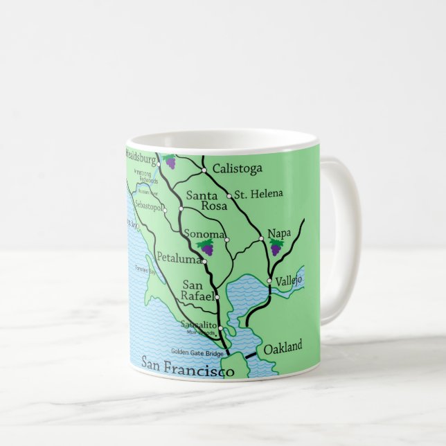 Taza De Café Napa Sonoma Mapa del País Vino Mug (Anverso derecho)